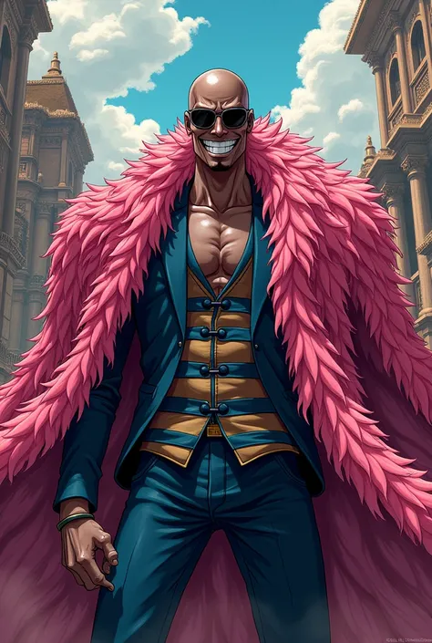 doflamingo avec la peau noire dans le style de dessin de one piece