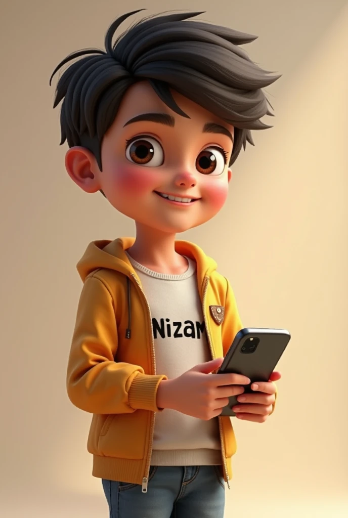 A boy standing with phone and name Nizam