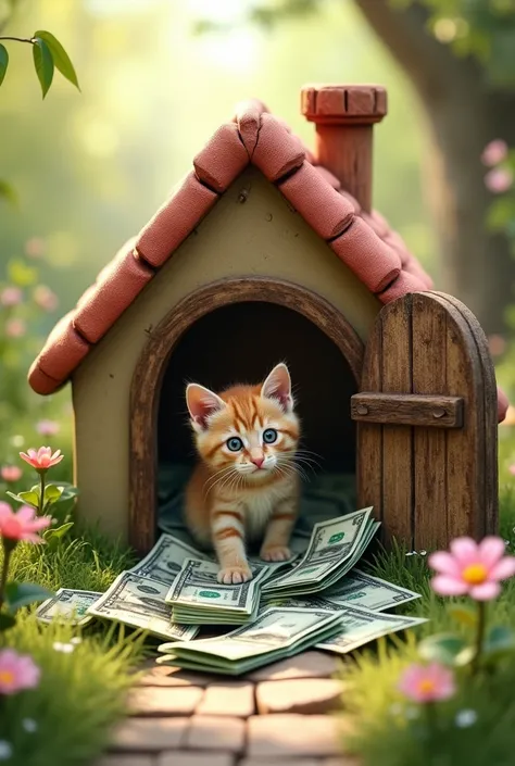 Kitten house filled with money 