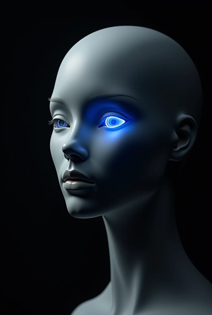 quantum, a 3D face track of human, blue spot, black background, ai feeling, no skin, virtual, conceptual