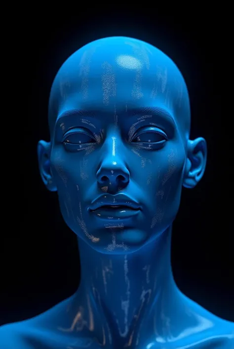 quantum, a 3D face track of human, blue spot, black background, ai feeling, no skin, virtual, space