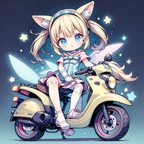 1girl,Perfect Anatomy、、Perfect joints、Highest quality、Masterpiece、Star Fairy、cyber punk、simple background、Kawaiitech、Big Goggles、one piece、Cute and unique scooter