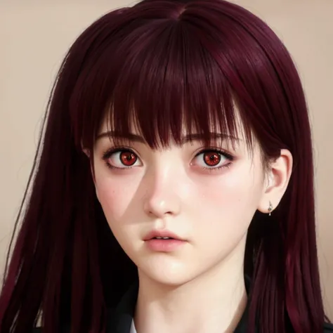  A young, Just looking at the viewer, (realistic:1.4), (WA2K:1.0), red eyes, shirt, jacket, red tie, (burgundy hair color), Braid, slightly angry (one side up:1.2), (hair band), (blush, ashamed), (detailed, ultra-detailed, high detailed, ultra realistic 8k...