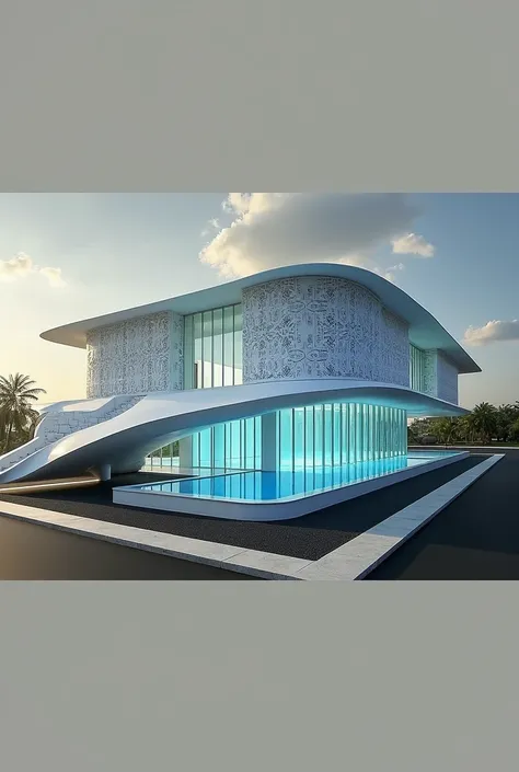 Create a futuristic modern  history museum with acehnese architecture in aceh