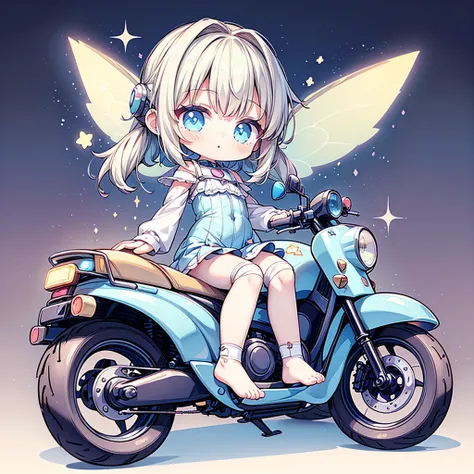 1girl,Perfect Anatomy、、Perfect joints、Highest quality、Masterpiece、Star Fairy、cyber punk、simple background、Kawaiitech、Big Goggles、one piece、Cute and unique scooter