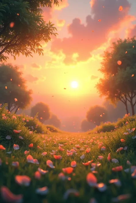 sunrise, falling flowers