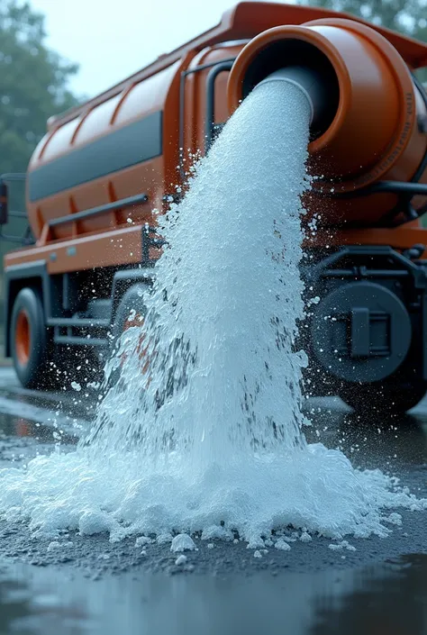 Aesthetic splash of water from a big hose with a background of the truck 