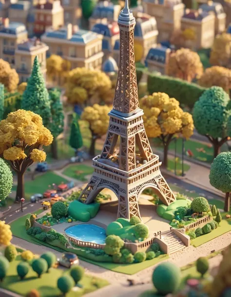 Super cute clay world,Isometric view of the Eiffel Tower in Paris,Cute clay stop motion animation,Character,Tilt action,Excellent lighting effects,landscape,Three-dimensional,Brush Rendering,3D Effect,Super Detail