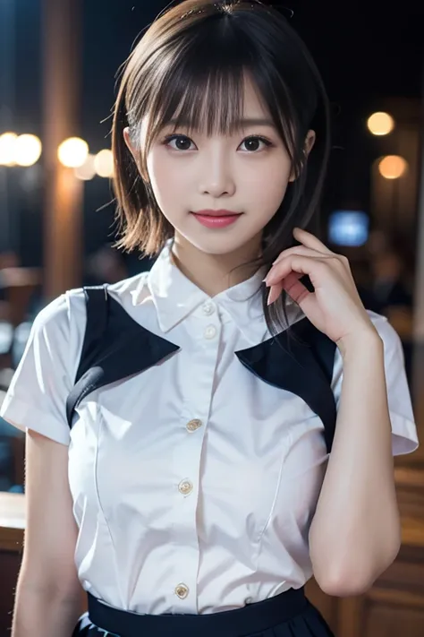 {1girl, (Wearing JK uniform costumes:1.23), Serafuku, Seifuku, Sailor Moon Cosplay, Mini-Skirt, Very beautiful Japanese idol portrait, Cute Face, (RAW Photos, Highest quality),(Genuine, Genuineistic:1.38), (Masterpiece:1.8), Very delicate and beautiful, 2k...