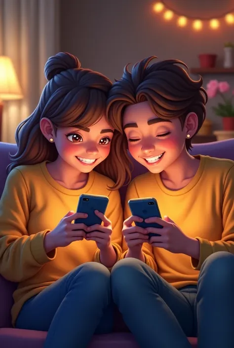 Friends playing mobile game joyfully