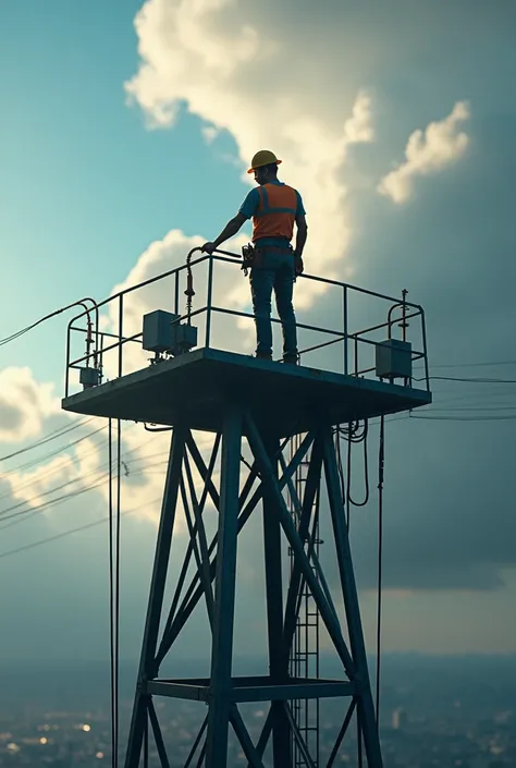 Electrical engineer on tower