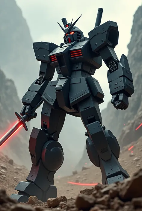 Gundam black armor red eyes sword fighting 100 opponents