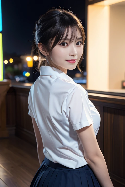 {1girl, (Wearing JK uniform costumes:1.23), Serafuku, Seifuku, Pleated Mini-Skirt, Very beautiful Japanese idol portrait, Face Close-up, (RAW Photos, Highest quality),(Genuine, Genuineistic:1.38), (Masterpiece:1.8), Very delicate and beautiful, 2k wallpape...