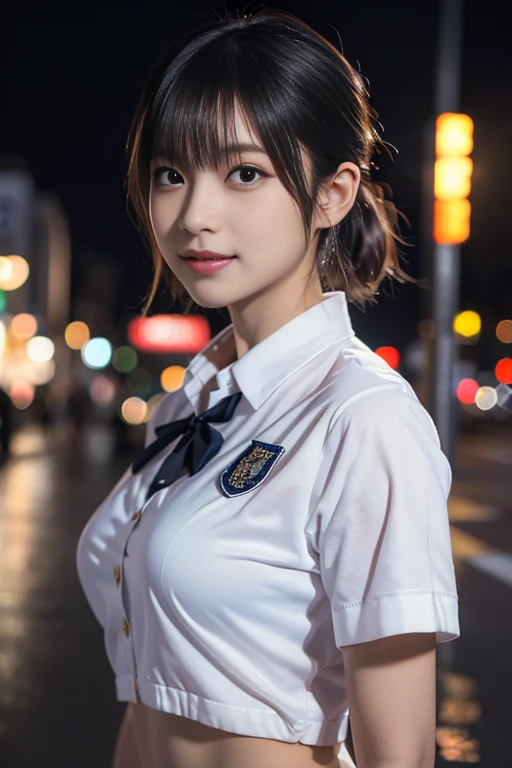 {1girl, (Wearing JK uniform costumes:1.23), Serafuku, Seifuku, Pleated Mini-Skirt, Very beautiful Japanese idol portrait, Face Close-up, (RAW Photos, Highest quality),(Genuine, Genuineistic:1.38), (Masterpiece:1.8), Very delicate and beautiful, 2k wallpape...