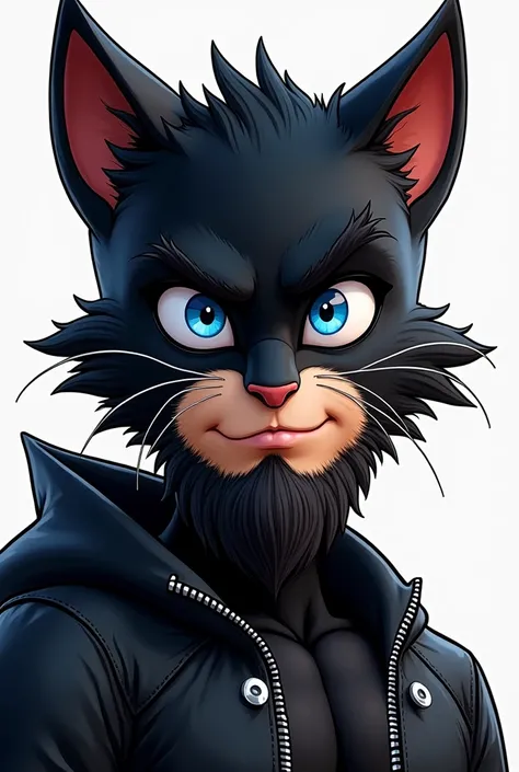 Chat noir de miraculous ladybug les yeux bleu la barbe en gardant le style du dessin anime.