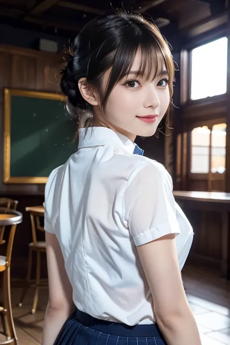 {1girl, (Wearing JK uniform costume:1.23), Serafuku, Seifuku, Pleated Mini-Skirt, Very beautiful Japanese idol portrait, Face Close-up, (RAW Photos, Highest quality),(Genuine, Genuineistic:1.38), (Masterpiece:1.8), Very delicate and beautiful, 2k wallpaper...