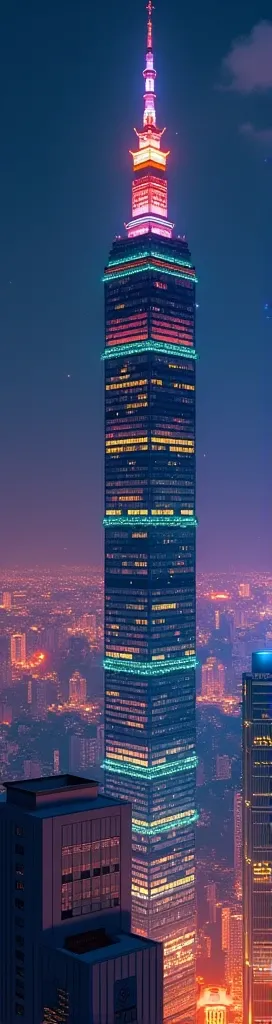 stack,Landmark 101 Building,Taipei City, Taiwan,Night view,night,bling,double ten,national day,[City,Night,casino,Cartoon,3d,No characters
