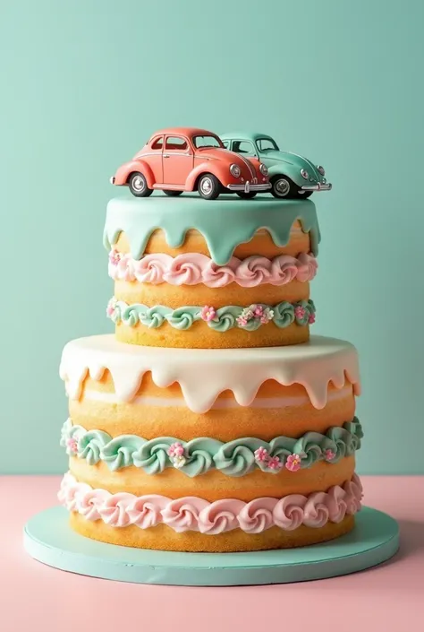 Step cake with two cars

