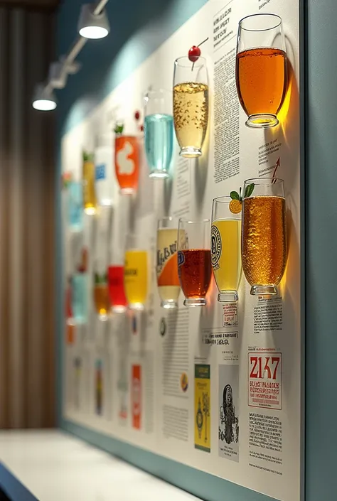 The Future Board is a room decoration board made of beautifully decorated drinking glasses. There is also information on the board, all made of paper. The glasses are printed and pasted on a single glass.