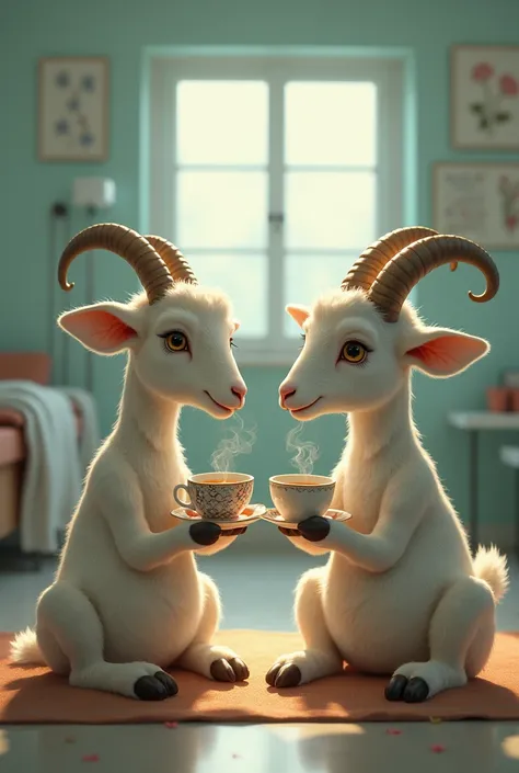 draw two goats drinking tea in a mental hospital