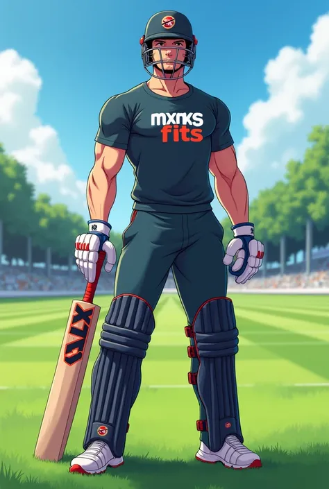 My Instagram account is all about fitness cricket and anime make a profile picture regarding this and I want mxnxs fits written on his t-shirt and on his lower it should be a cricketer also in cricket gears on cricket field with a good physic and a anime 