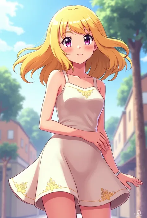 Anime serena  pokemon in short dress 
Golden hair  short  women



