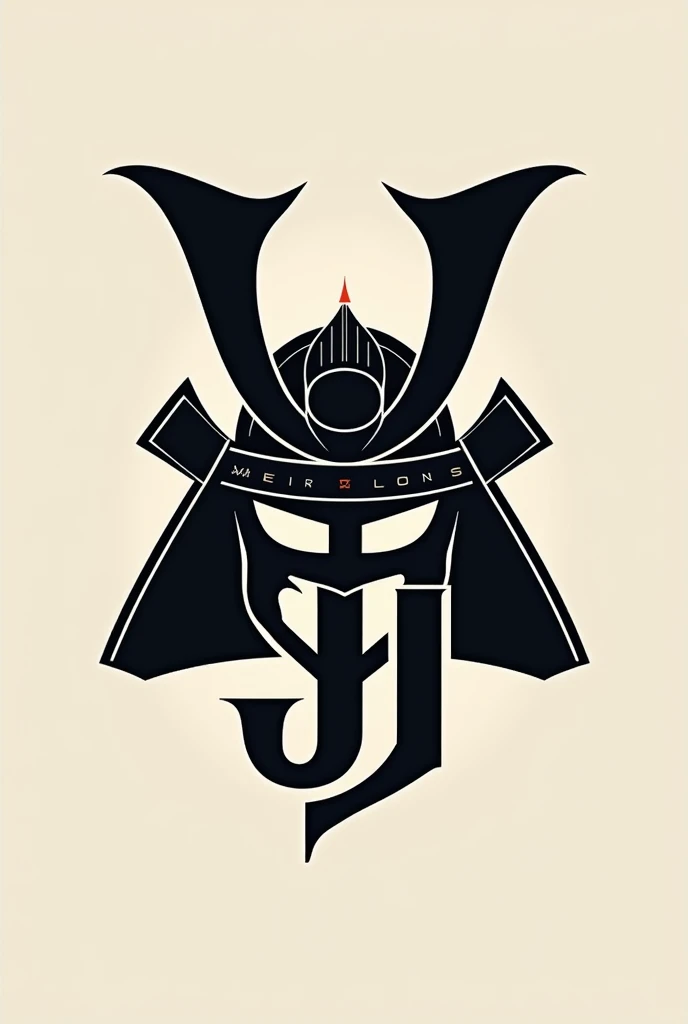 Logo using the letters of the name MJJ as a base, the letters must form a Samurai Helmet. above the name Meireles in a curve.

