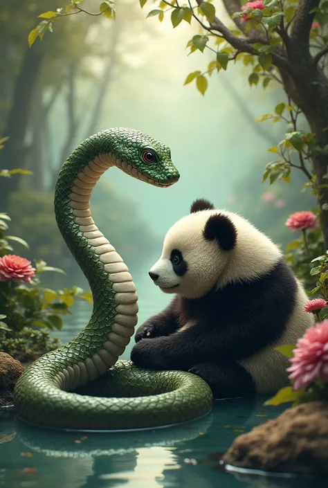 Snake and panda are in one picture

