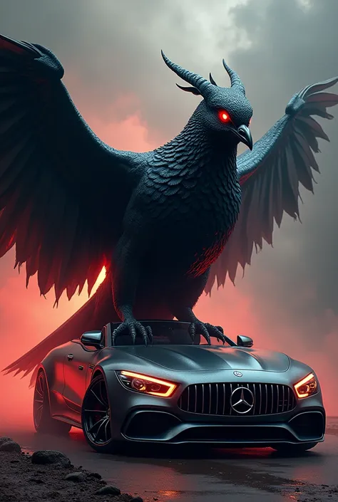 Combination of Mercedes Benz and a piegon in demon 