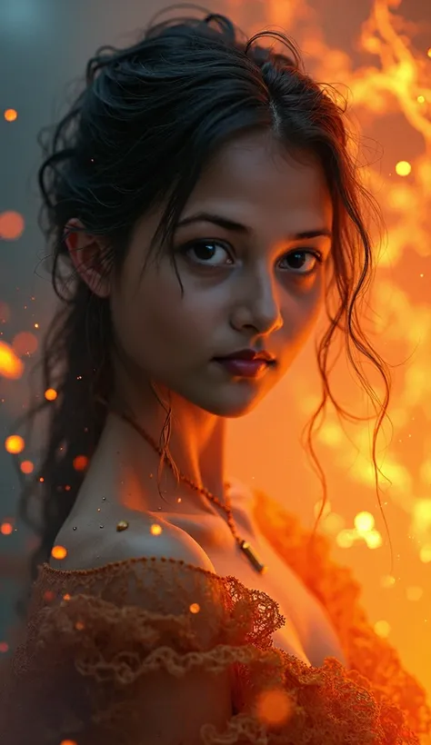 beautiful detailed girl, colorful gradient, flames, hyper realistic, 8k, cinematic lighting, highly detailed, masterpiece, ultra detailed, volumetric lighting, vibrant colors, atmospheric, dramatic composition, fantasy, digital art, photorealistic, intrica...