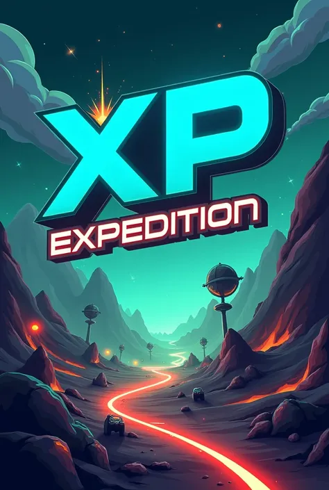 "Create a vibrant YouTube channel banner for XP Expedition. The banner should feature the channel name prominently in a bold, modern font. Include visual elements that represent gaming and adventure, such as a stylized compass, game landscapes, mountains, ...