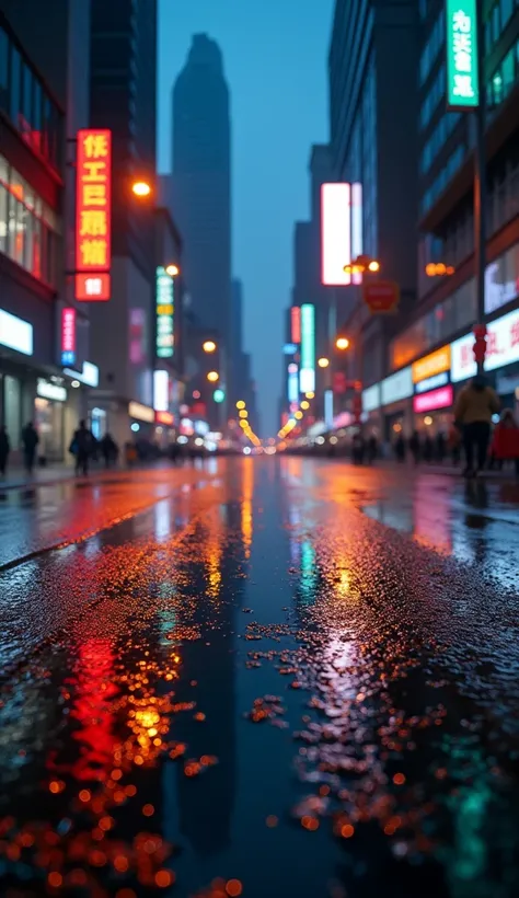 Reflections of City Lights in Rain for Phone Wallpaper