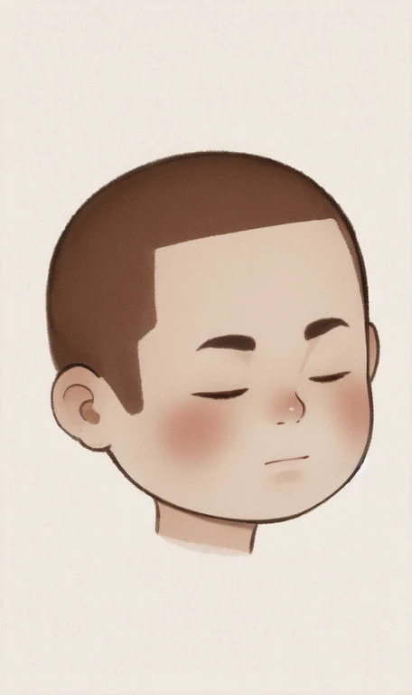 chibi painting, face of man, bald head, chibi. Brown hair.