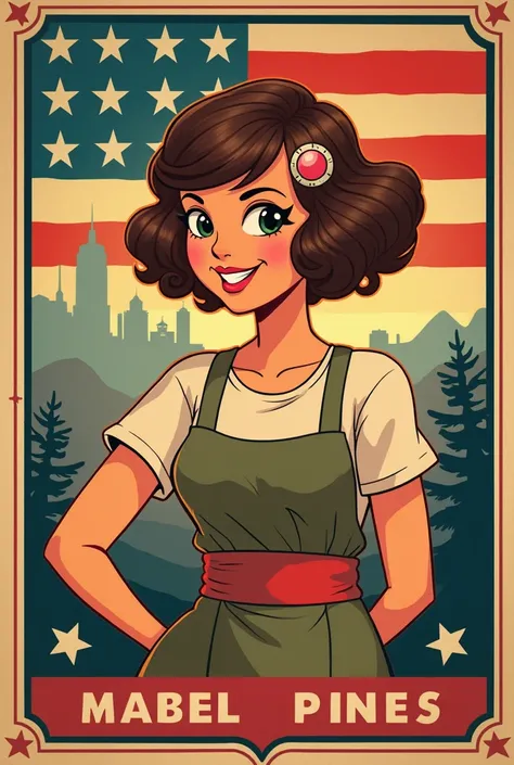 Mabel pines, Gravity falls, 1920, flapper, art, short hair, Brown hair, Hair ornament, American propaganda poster, 