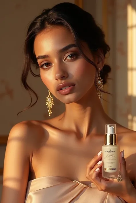 Create a visually stunning poster for a luxury cosmetic company, featuring an Indian face model, to advertise their latest premium skincare product.
Model: An elegant Indian face model with flawless skin, exuding confidence and grace.
Product:
Use a sophis...