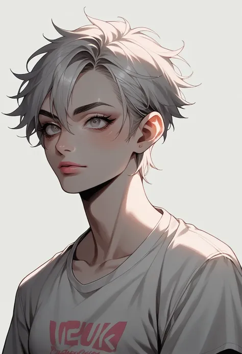 a cute , pink lips, wearing a bright white shirt, in the style of the soft aurorapunk color palette, an anime illustration of he...