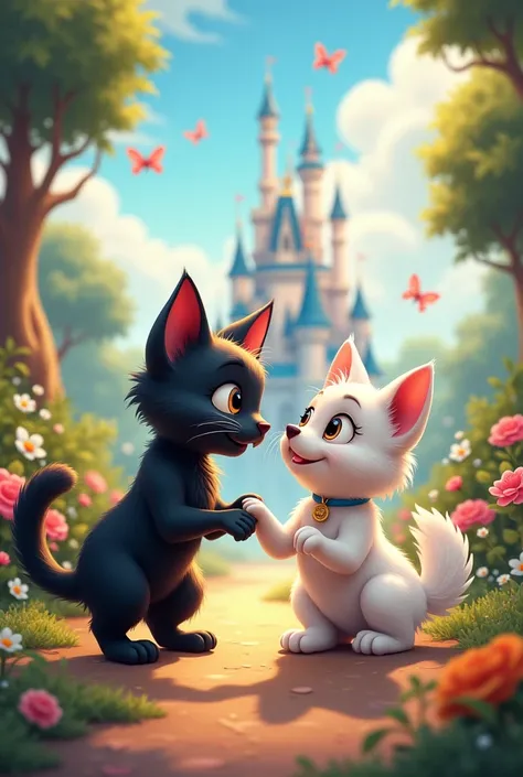 male black cat and female white dog disney theme