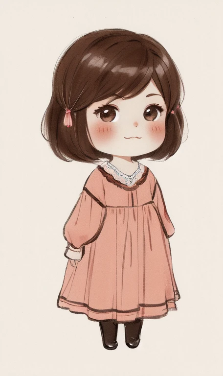 chibi painting, face of girl, american girl in 1970 ,chibi. Brown hair.