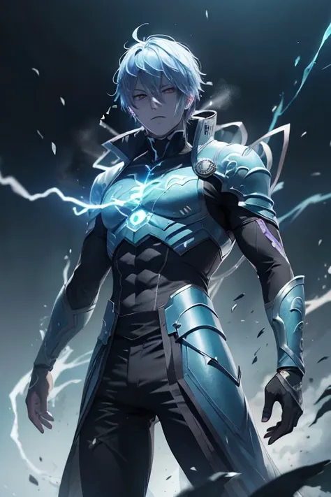 epic anime style, purple lightning, evil temperament, 20-year-old male shadow assassin, glowing black aura, shadow supervisor, handsome face, brilliant and majestic. Beautiful standard body and complete body structure. full body shot of a man with lightnin...