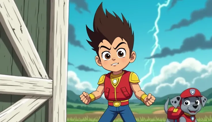 create Photo of human Boy version Ryder from Paw Patrol turns into Super Saiyan 4