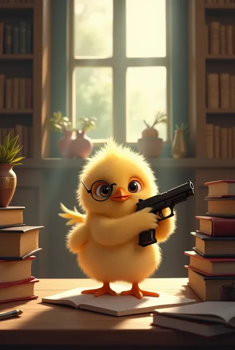  A small cute Chick with gun with study 