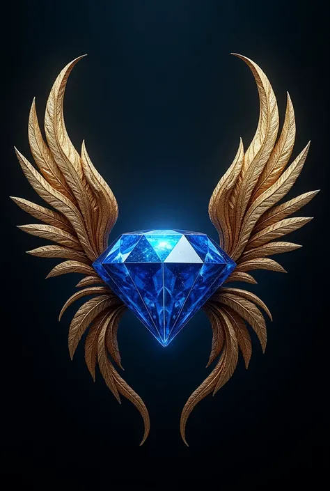  outline of sapphire diamond and golden leave wings in black background 