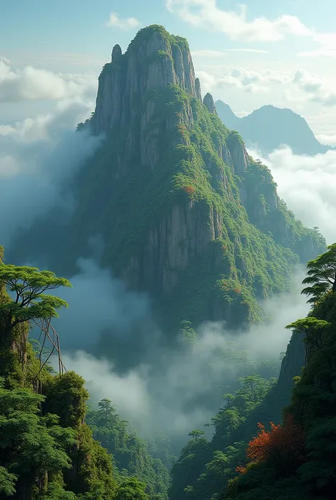 mountain in a cloud forest, with patterns on their plants