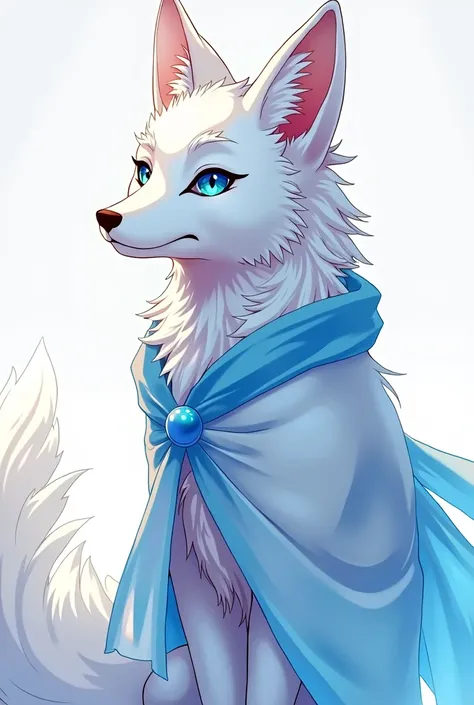 white Fox animal, anime style, no background, no human, solo, blue clothes