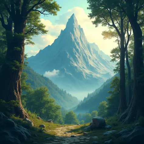 mountain in a forest with patterns