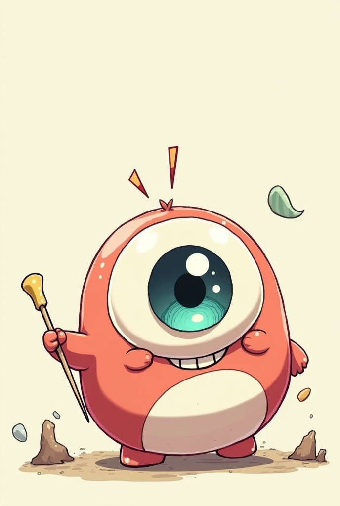 chibi, plump , one giant eyeball as a body  , holding a tooth pick , anime, manga, funny 