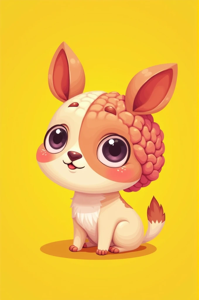 cute brain,animal drawing, profile picture, YELLOW Background