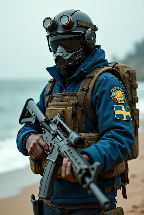 Lifeguard with mask and an assaultrifle and swedish patch.