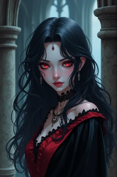 A gothic anime vampire with wavy hair 