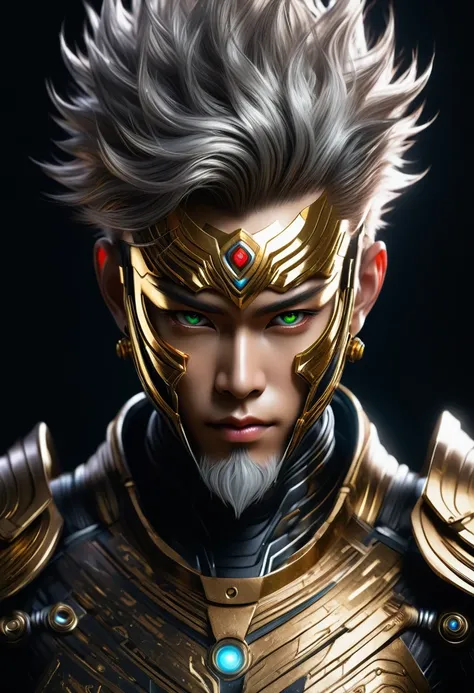 masterpiece,,Full body close-up of Sun Wukong wearing exquisite cyberpunk streamlined platinum armor,Ultra HD movie posters,Dark background,Strong contrast,Realistic art style,